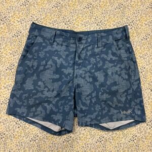 Huk Pursuit Fishing Shorts Men's Size L Blue Camo Hiking Camping Performance